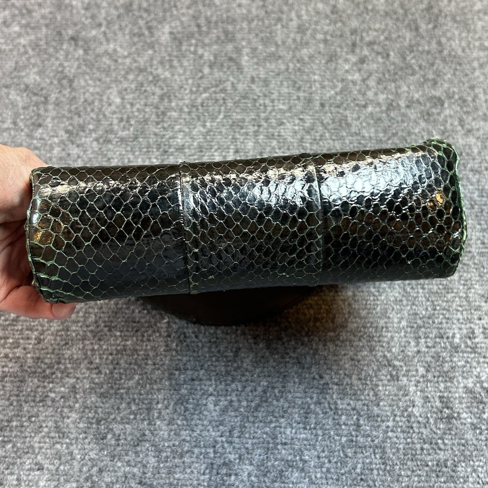 Vintage Dark Green Snake Lizard Skin Handbag with Clasp Closure By Alan Reptile - Picture 8 of 14